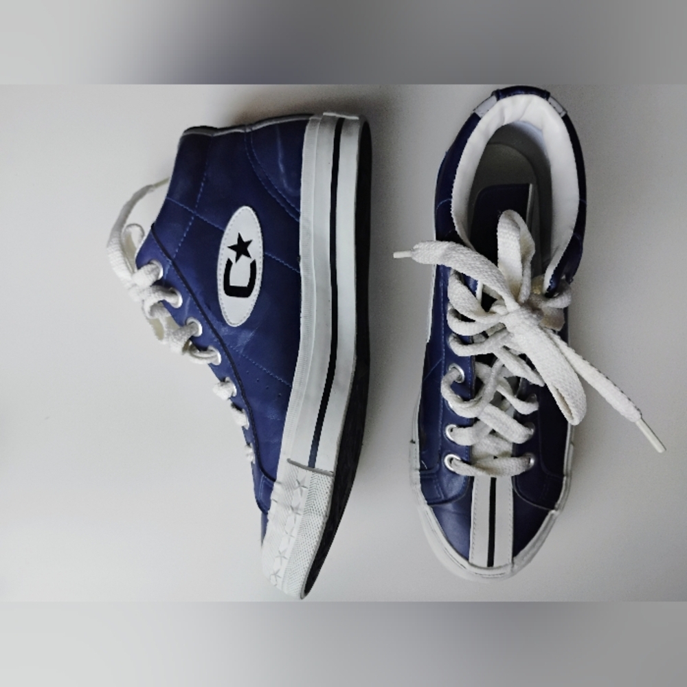 VINTAGE Blue Converse C-Star Racer Mid Synthetic Athleisure Sneakers • Women's 8 - Picture 12 of 14